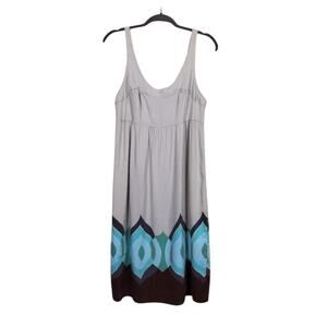 Mossimo Sleeveless Linen Dress Women Size L Tan Brown Teal Printed Summer Dress